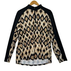 SanSoleil Women XL SolCool 1/4 Zip Mock Neck Golf Top Ikat Animal Print UV 50+
